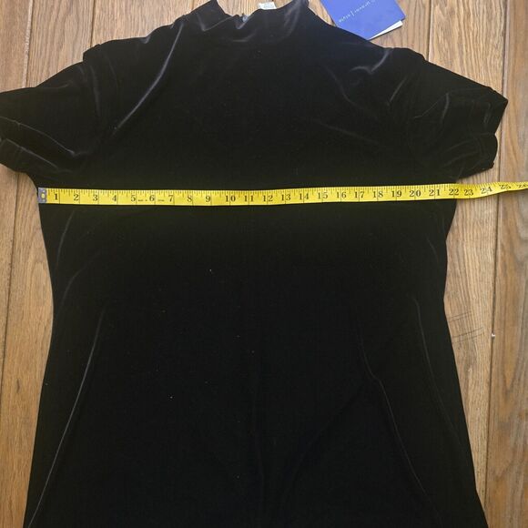 Susan Graver Style Women's L Black Velvet Short Sleeve Mockneck Midi Dress - Picture 10 of 15